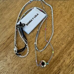 NWT BIMBA Y LOLA Logo 2 Layer Tennis Chain Necklace